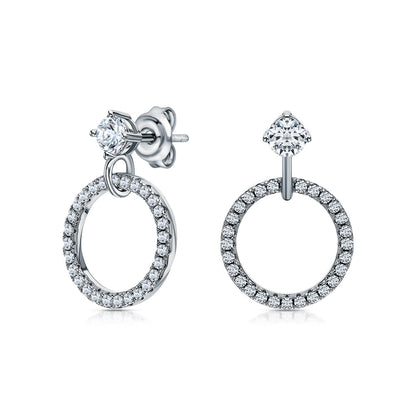 14K White Gold Diamond Cluster Circle Drop Earrings | Geometric Dangle Studs | Open Circle Earrings | Modern Wedding Jewelry | Gift for Women. Cushionblue