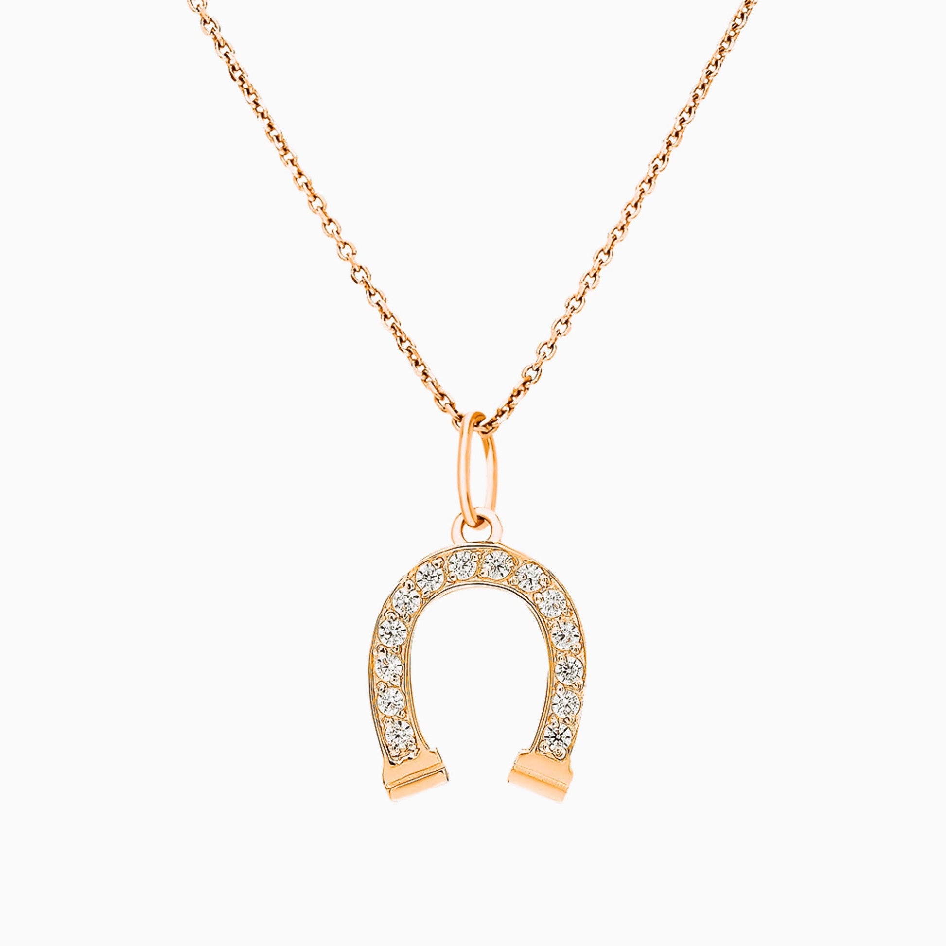 14K Solid Gold Diamond Horseshoe Necklace Cushionblue