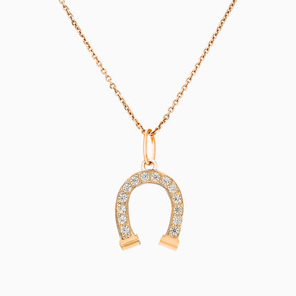 14K Solid Gold Diamond Horseshoe Necklace Cushionblue