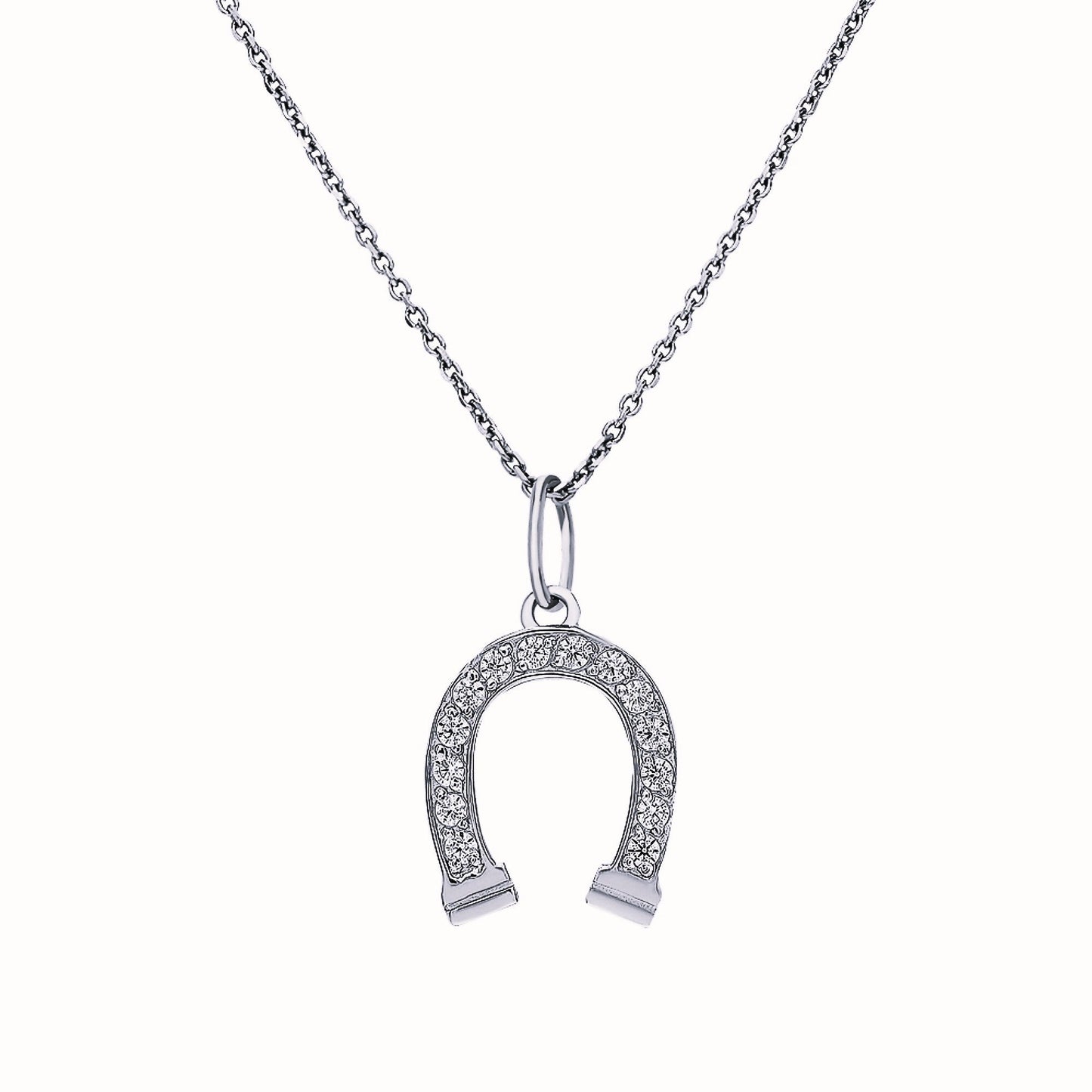 14K Solid Gold Diamond Horseshoe Necklace Cushionblue