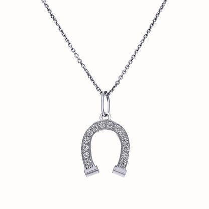 14K Solid Gold Diamond Horseshoe Necklace Cushionblue