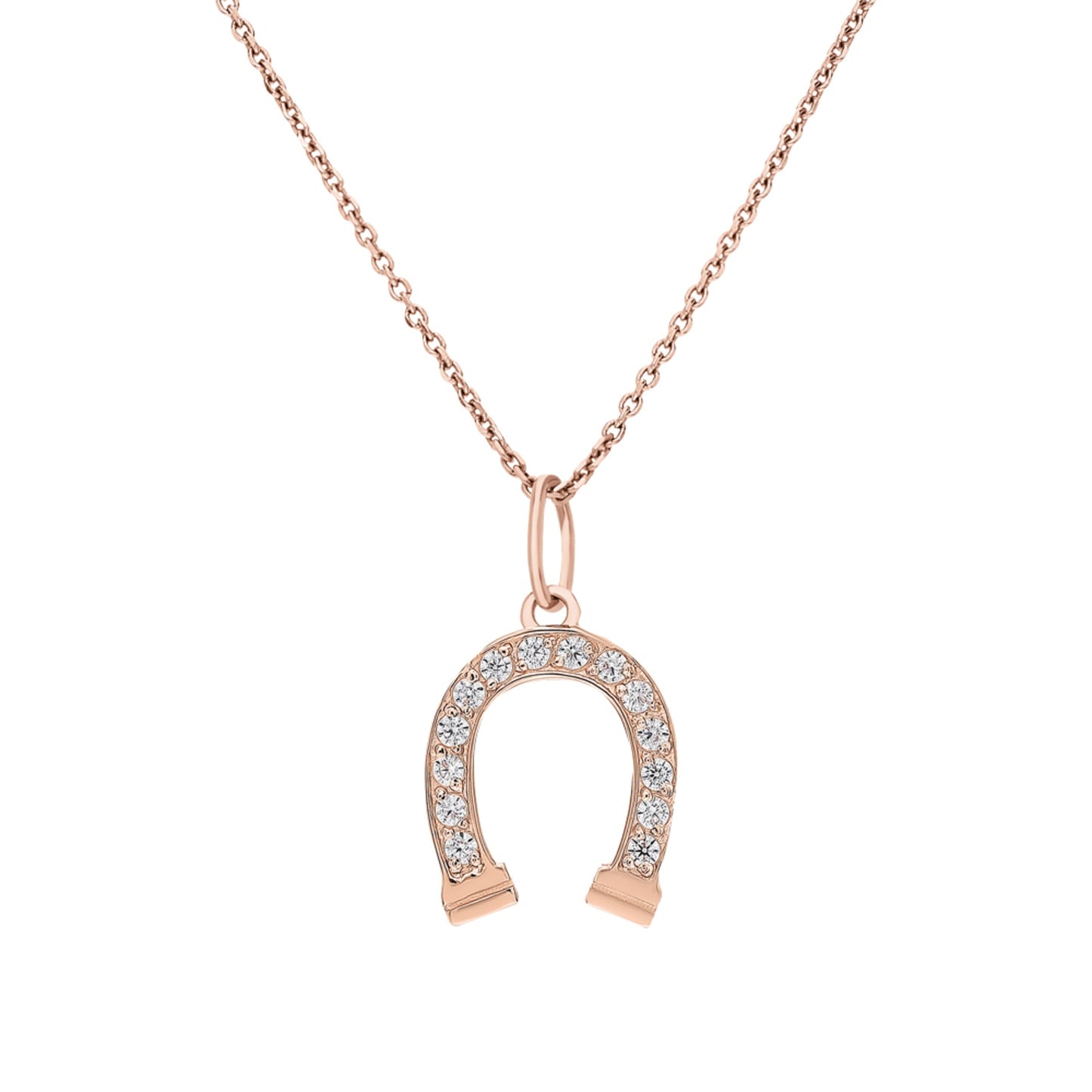 14K Solid Gold Diamond Horseshoe Necklace Cushionblue