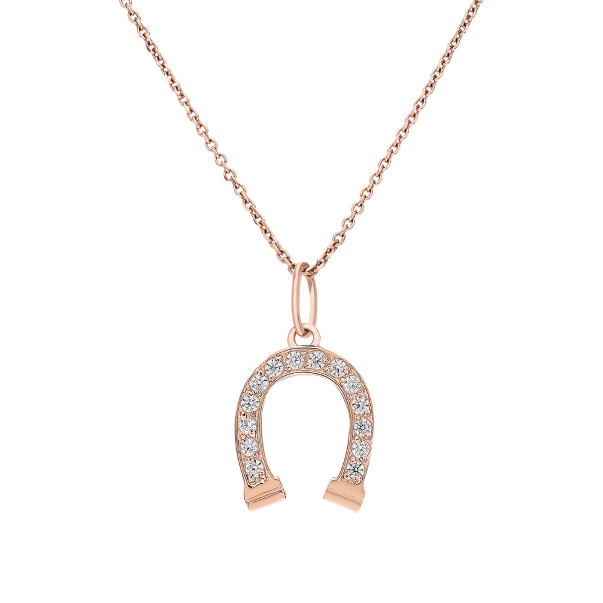 14K Solid Gold Diamond Horseshoe Necklace Cushionblue