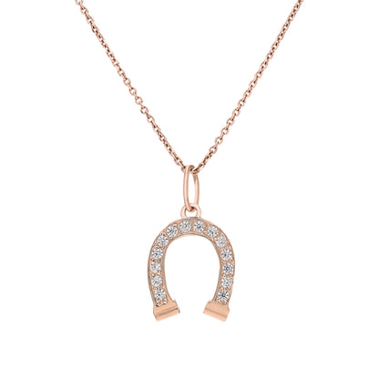 14K Solid Gold Diamond Horseshoe Necklace Cushionblue