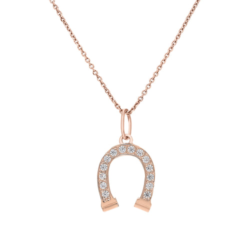 14K Solid Gold Diamond Horseshoe Necklace Cushionblue