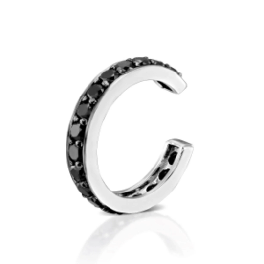 14K Solid Gold Black Diamond Ear Cuff, Full Pave Black Diamond Hoop, Wrap Cuff Earring. Cushionblue