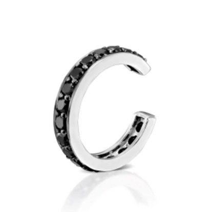 14K Solid Gold Black Diamond Ear Cuff, Full Pave Black Diamond Hoop, Wrap Cuff Earring. Cushionblue