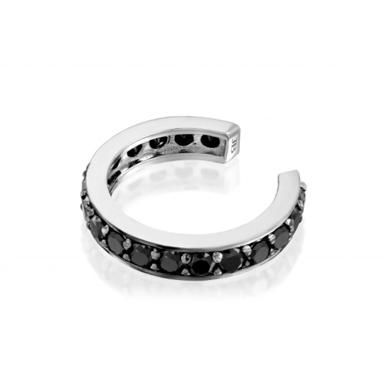 14K Solid Gold Black Diamond Ear Cuff, Full Pave Black Diamond Hoop, Wrap Cuff Earring. Cushionblue