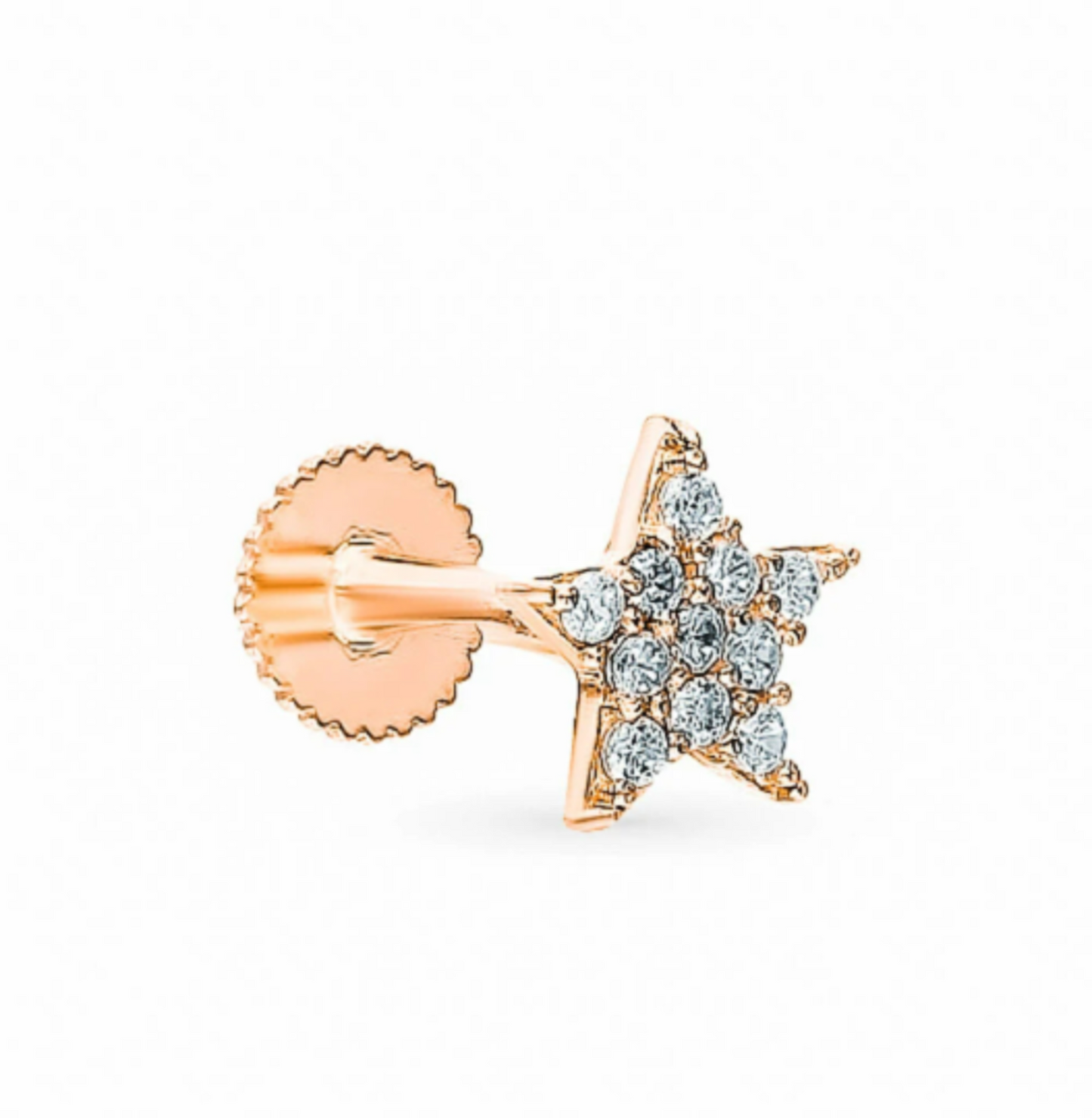 14k Gold,Tiny Star Stud Earring, Pave Diamond (0.08ct) Cartilage Piercing. Cushionblue