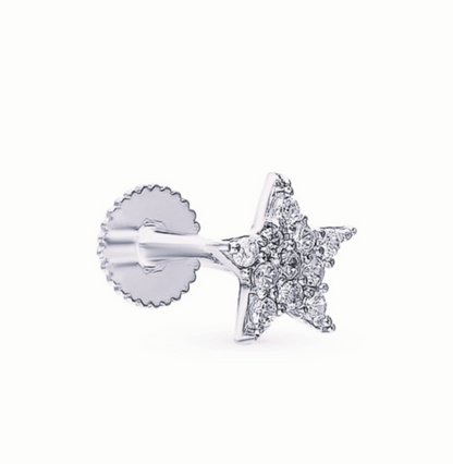 14k Gold,Tiny Star Stud Earring, Pave Diamond (0.08ct) Cartilage Piercing. Cushionblue