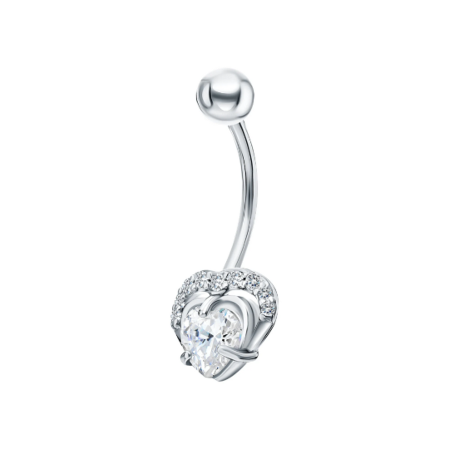 14K Gold Belly Button Ring, Heart Shaped Diamond Navel Belly, Curved Floating Navel Ring Cushionblue
