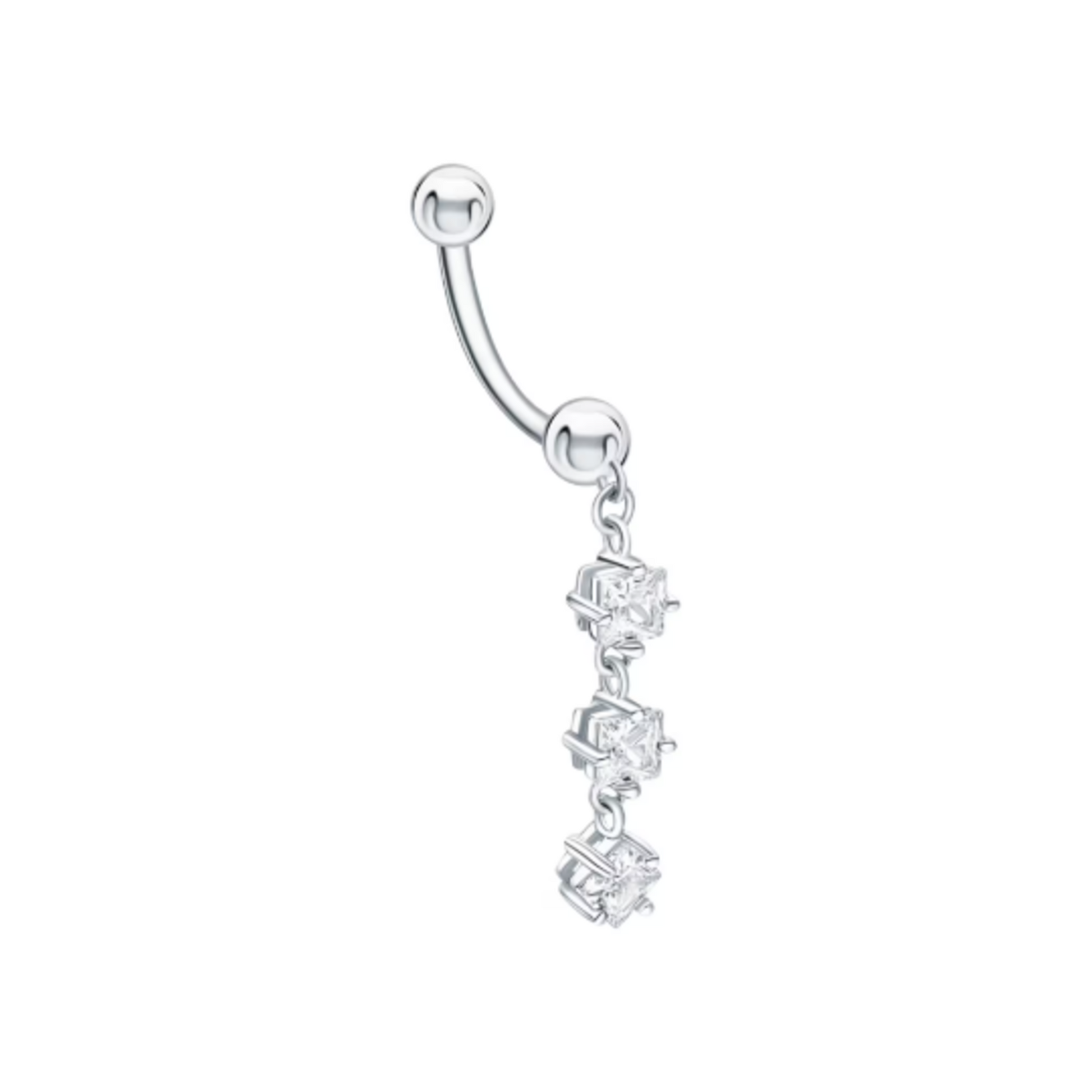 14k Gold Dangle Drop Princess Diamond  Belly Bar, Dangling Belly Button Rings. Cushionblue