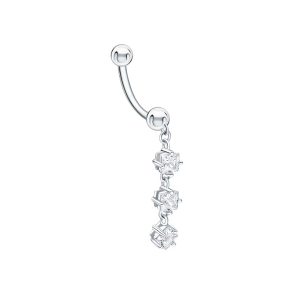 14k Gold Dangle Drop Princess Diamond  Belly Bar, Dangling Belly Button Rings. Cushionblue