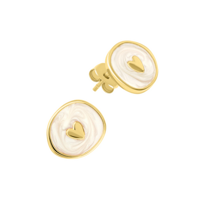 White Enamel Heart Earring-Enamel Heart Ear Stud. Cushionblue