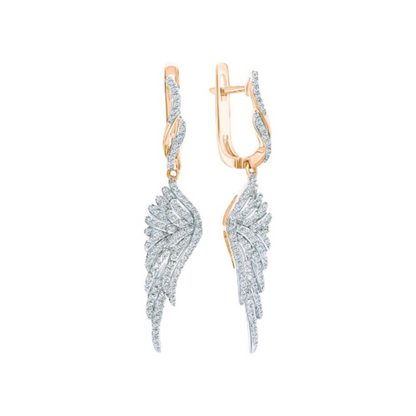 14k Gold Hoop Earring Feather Drop Dangle Earring. Cushionblue