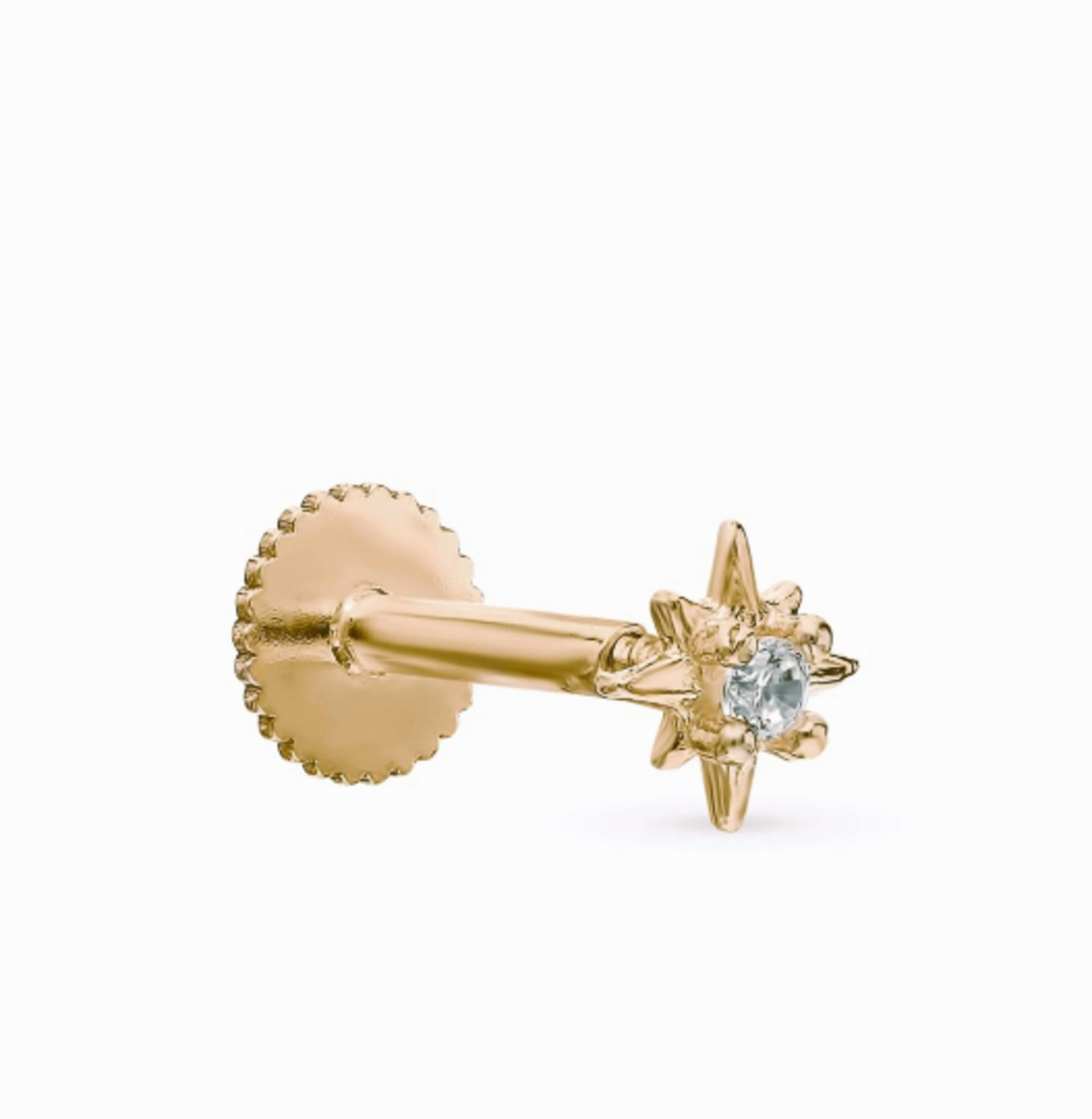 14k Gold Celestial Cartilage Earring North Star Diamond Tragus Piercing/Helix Piercing. Cushionblue