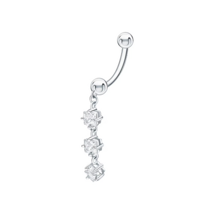 14k Gold Dangle Drop Princess Diamond  Belly Bar, Dangling Belly Button Rings. Cushionblue