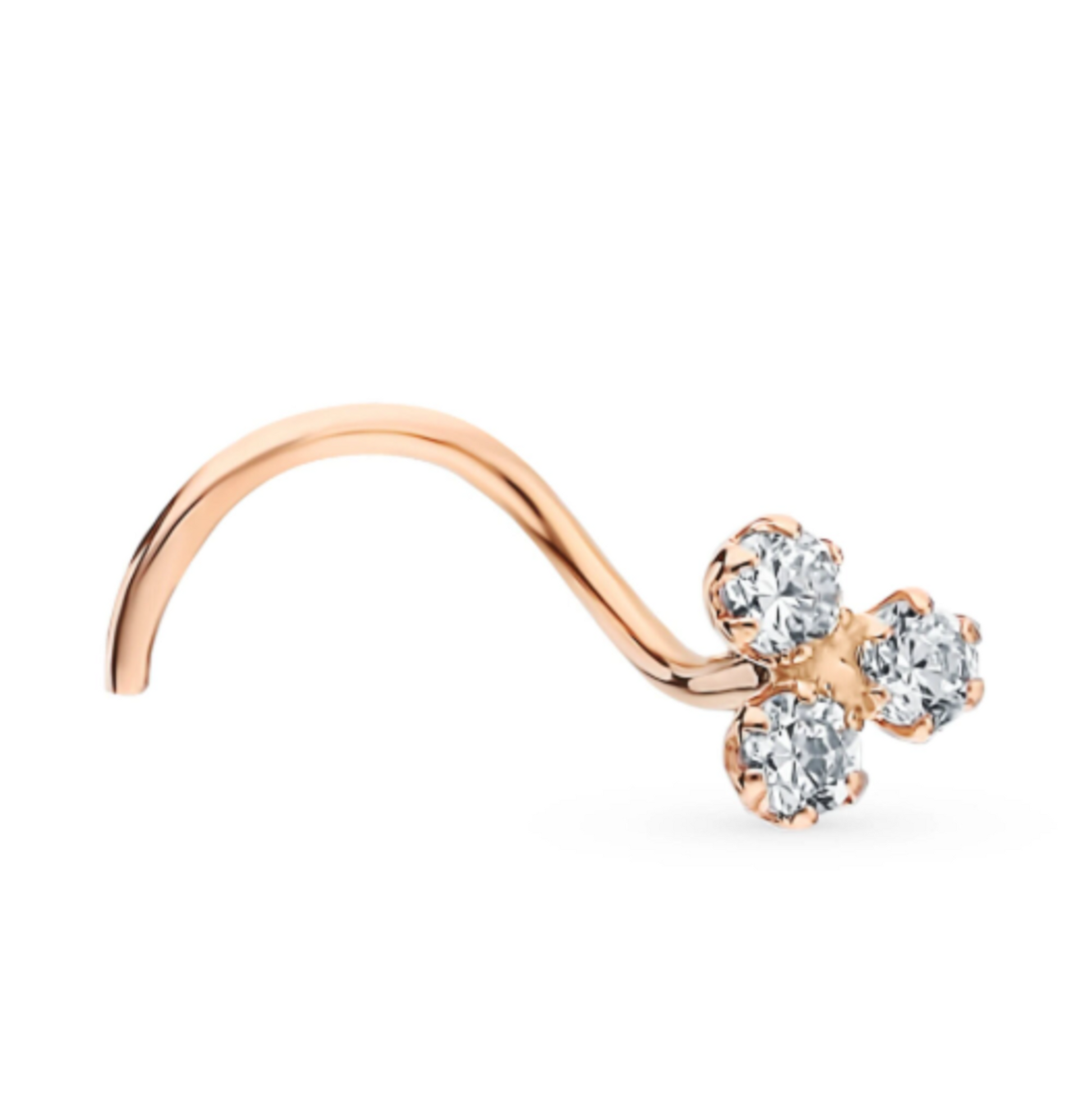 14K Gold With Three Genuine Diamond Stud Piercing Nose Stud Pin. Cushionblue