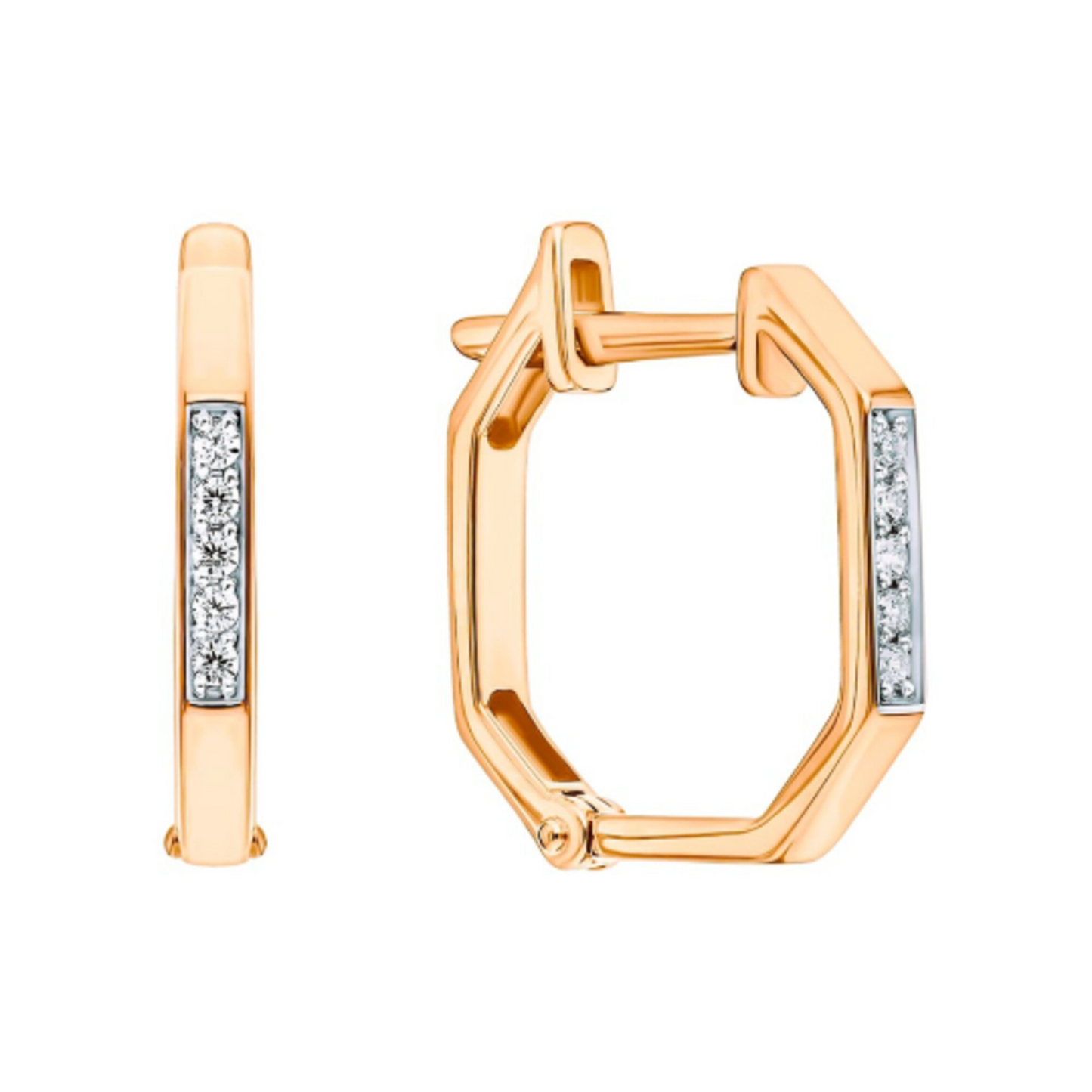 14K Gold Hexagon Huggie Earring Hexagon Hoop Earrings, Diamond Huggie. Cushionblue