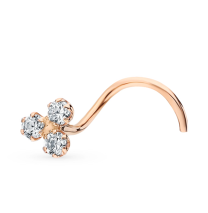 14K Gold With Three Genuine Diamond Stud Piercing Nose Stud Pin. Cushionblue