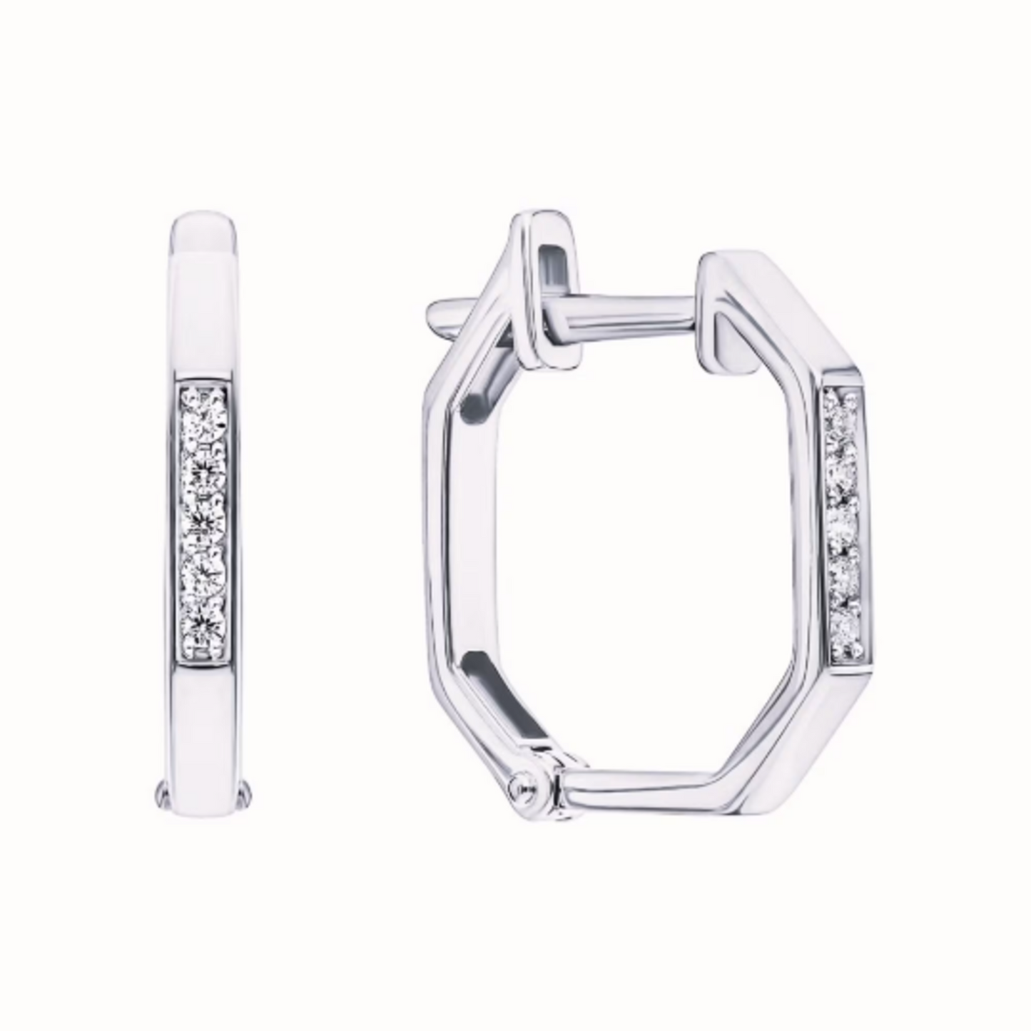 14K Gold Hexagon Huggie Earring Hexagon Hoop Earrings, Diamond Huggie. Cushionblue