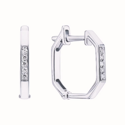 14K Gold Hexagon Huggie Earring Hexagon Hoop Earrings, Diamond Huggie. Cushionblue