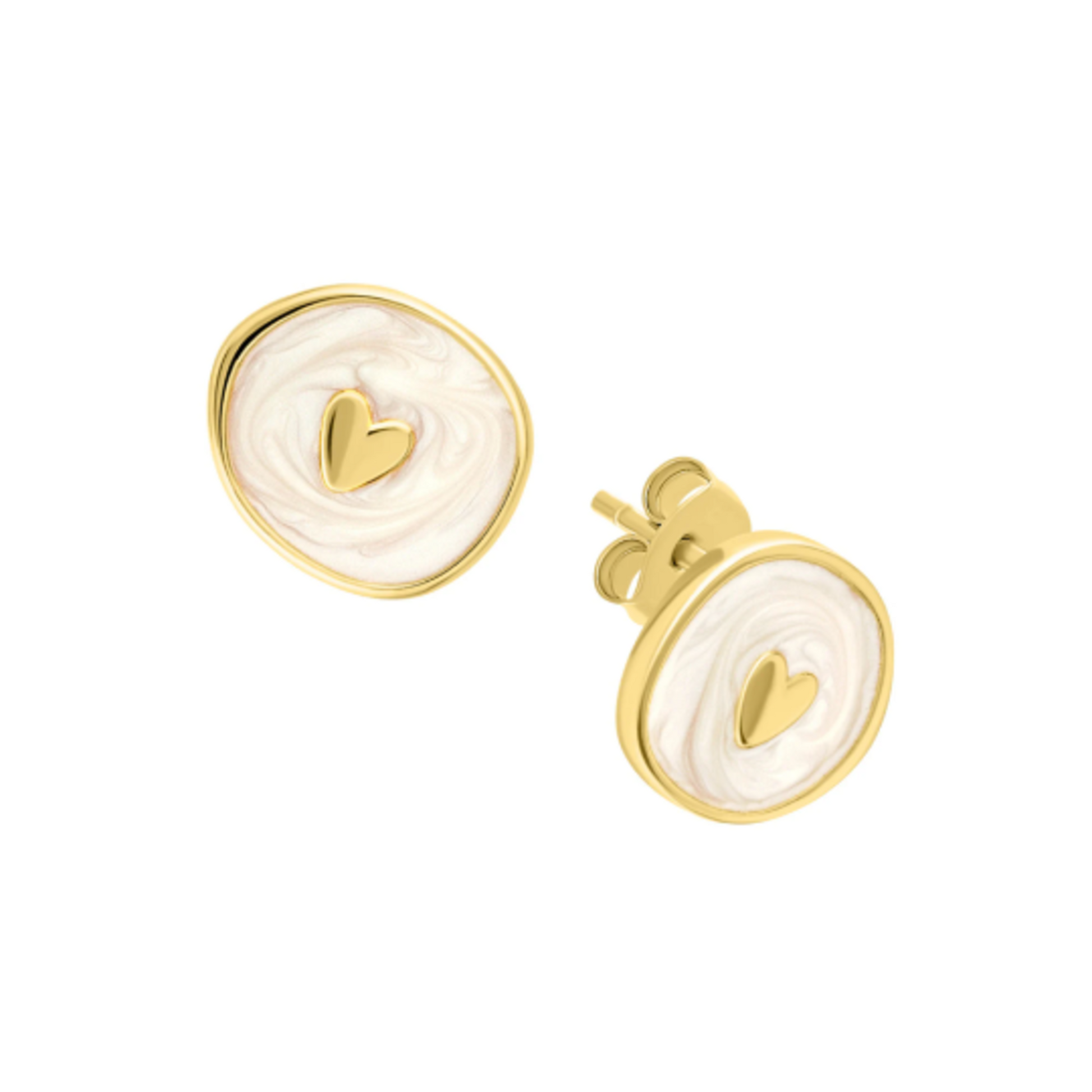 White Enamel Heart Earring-Enamel Heart Ear Stud. Cushionblue