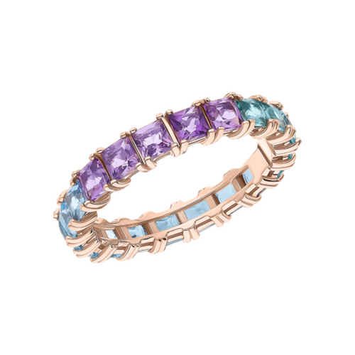 Eternity Rainbow Sapphire Ring Cushionblue
