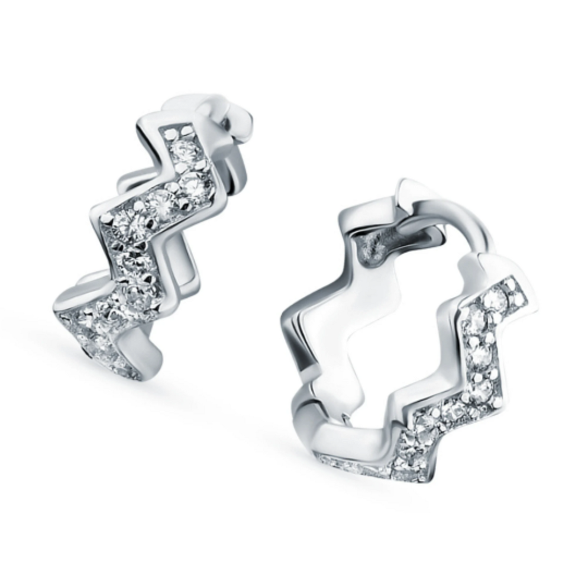 14k Solid Gold Zig Zag Natural Diamond Hoop Earring 14k Solid Gold Diamond Huggies Hoop. Cushionblue