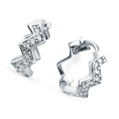 14k Solid Gold Zig Zag Natural Diamond Hoop Earring 14k Solid Gold Diamond Huggies Hoop. Cushionblue