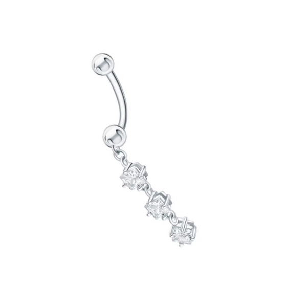 14k Gold Dangle Drop Princess Diamond (0.30ct) Belly Bar, Dangling Belly Button Rings. Cushionblue