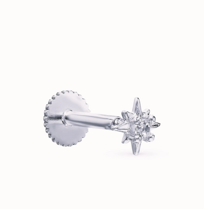 14k Gold Celestial Cartilage Earring North Star Diamond Tragus Piercing/Helix Piercing. Cushionblue