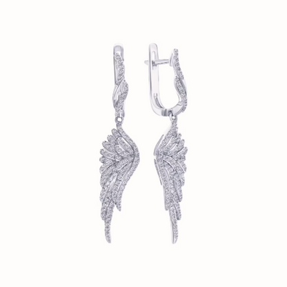 14k Gold Hoop Earring Feather Drop Dangle Earring. Cushionblue