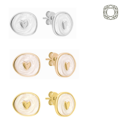 White Enamel Heart Earring-Enamel Heart Ear Stud. Cushionblue