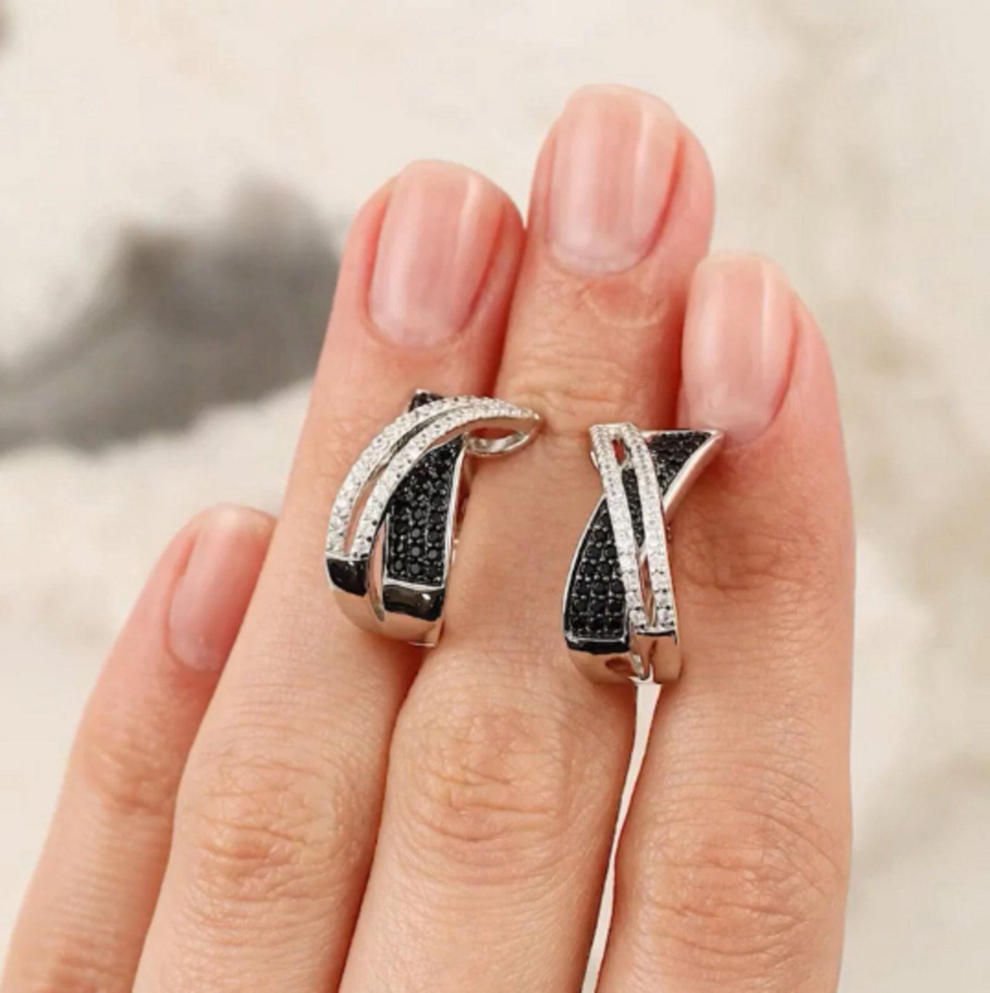 Round Black & White Diamond Hoop Earrings Cushionblue