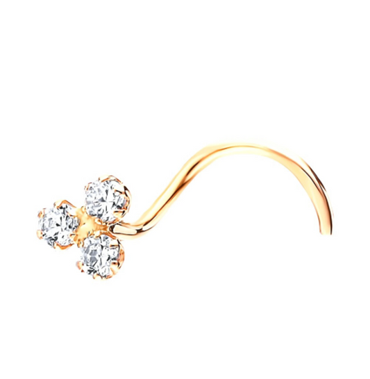 14K Gold With Three Genuine Diamond Stud Piercing Nose Stud Pin. Cushionblue
