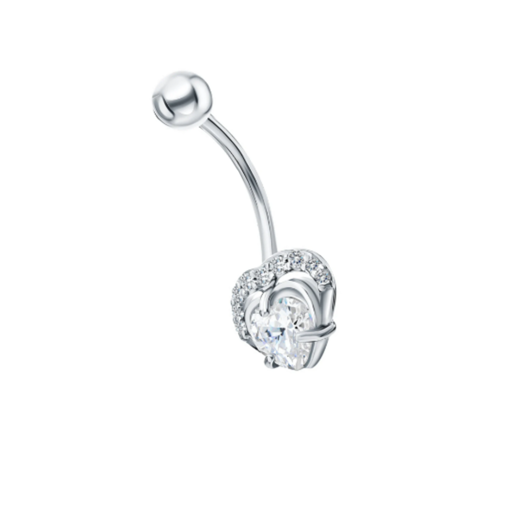 14K Gold Belly Button Ring, Heart Shaped Diamond Navel Belly, Curved Floating Navel Ring Cushionblue