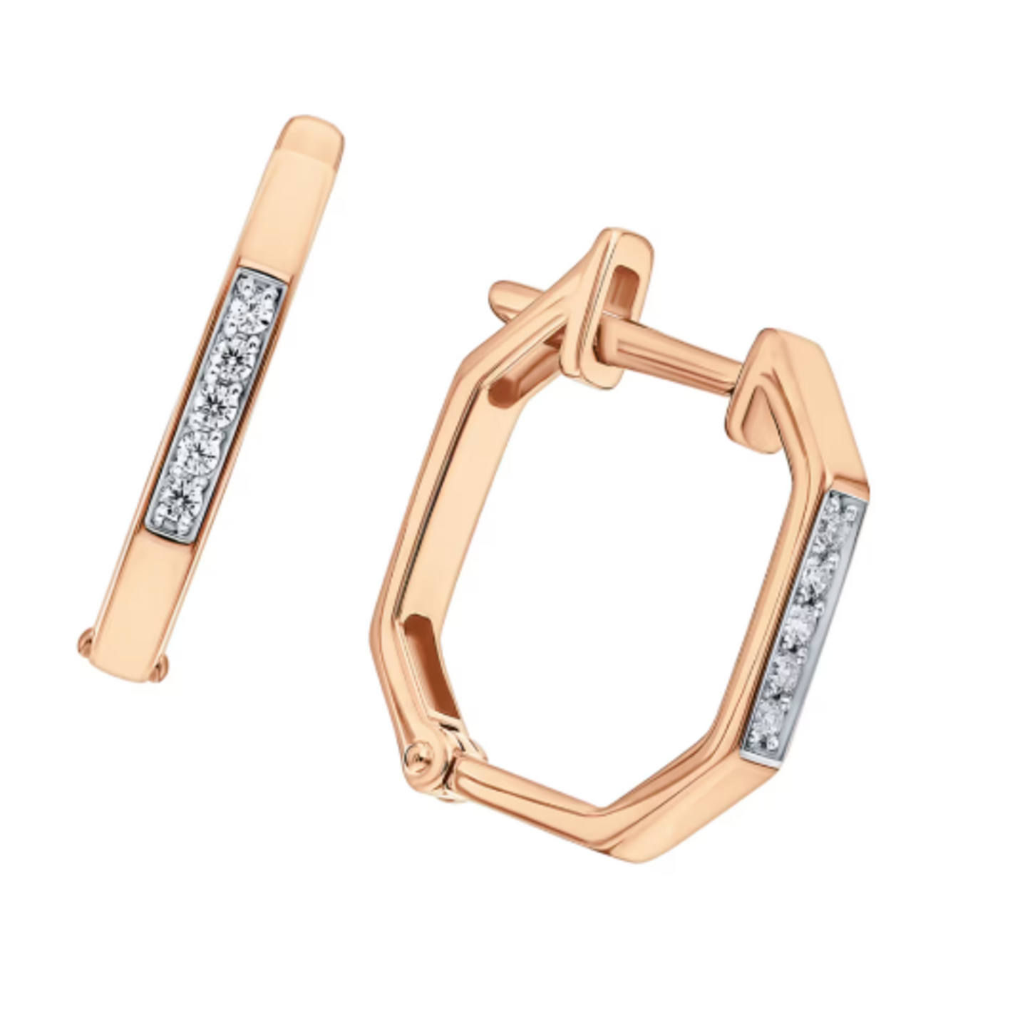 14K Gold Hexagon Huggie Earring Hexagon Hoop Earrings, Diamond Huggie. Cushionblue