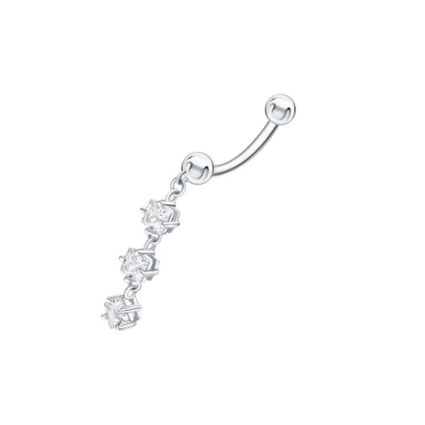 14k Gold Dangle Drop Princess Diamond (0.30ct) Belly Bar, Dangling Belly Button Rings. Cushionblue