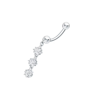 14k Gold Dangle Drop Princess Diamond  Belly Bar, Dangling Belly Button Rings. Cushionblue