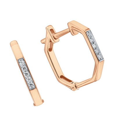 14K Gold Hexagon Huggie Earring Hexagon Hoop Earrings, Diamond Huggie. Cushionblue