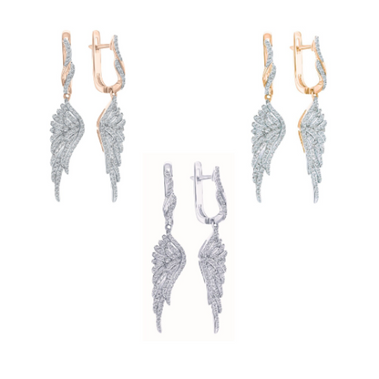 14k Gold Hoop Earring Feather Drop Dangle Earring. Cushionblue