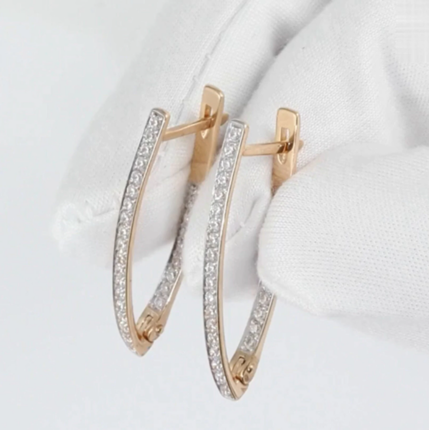 14k Gold Geometric V-shaped Diamond Hoop Earring, V-Shape Hoop Earrings. Cushionblue