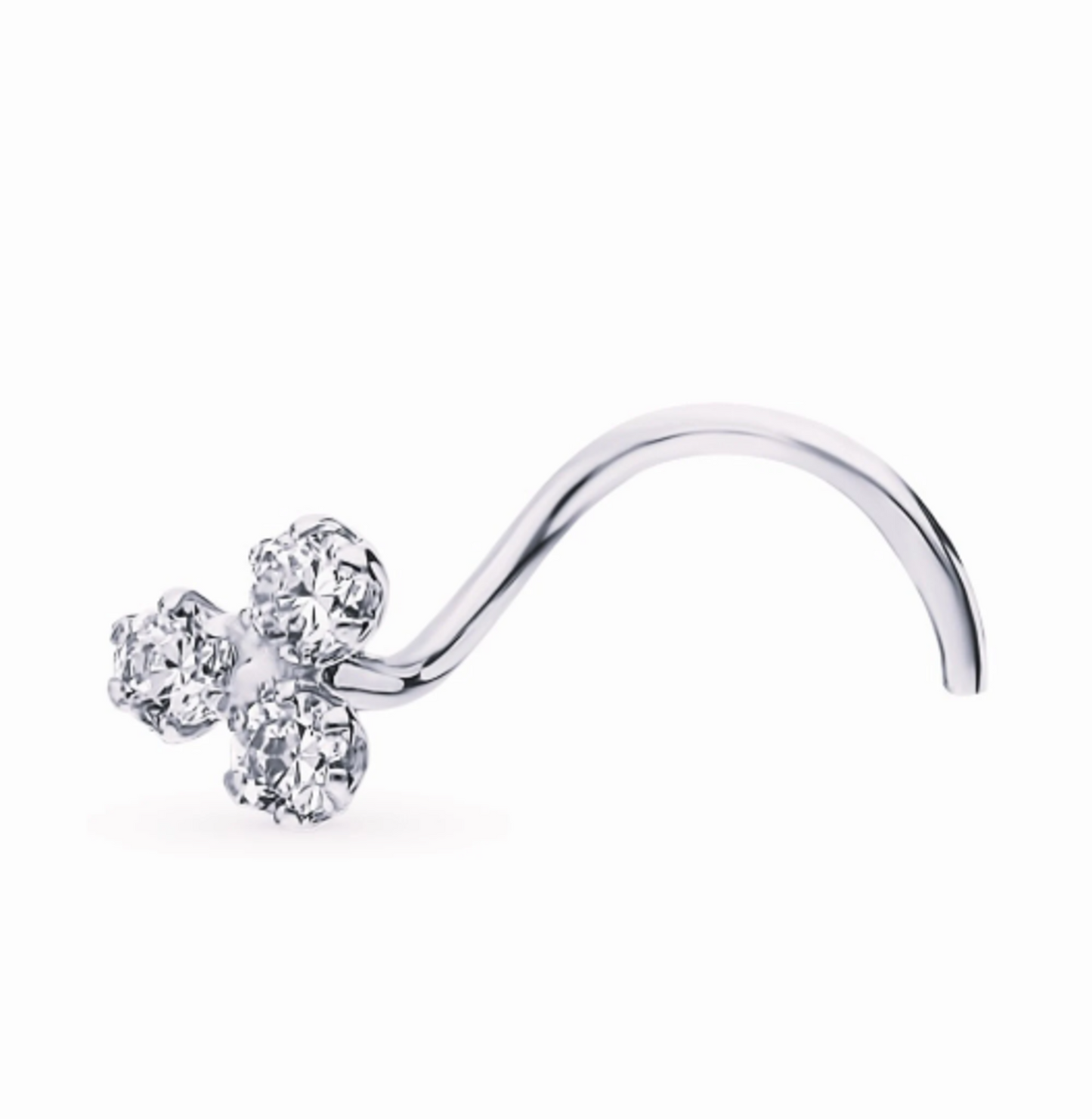14K Gold With Three Genuine Diamond Stud Piercing Nose Stud Pin. Cushionblue