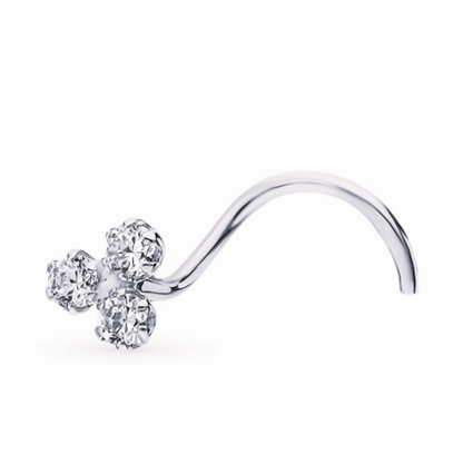 14K Gold With Three Genuine Diamond Stud Piercing Nose Stud Pin. Cushionblue