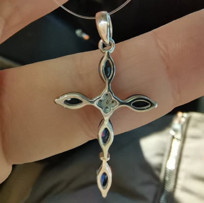 Blue Sapphire Diamond Cross Pendant Cushionblue