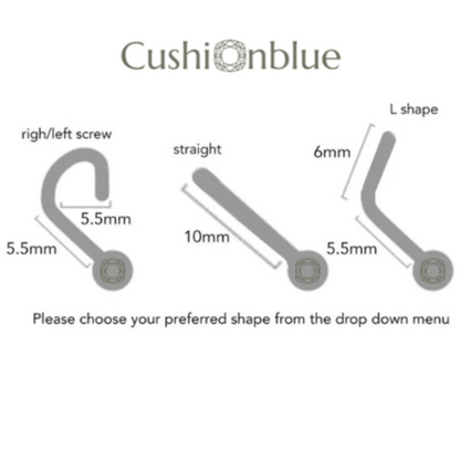 14K Gold With Three Genuine Diamond Stud Piercing Nose Stud Pin. Cushionblue
