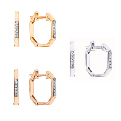 14K Gold Hexagon Huggie Earring Hexagon Hoop Earrings, Diamond Huggie. Cushionblue