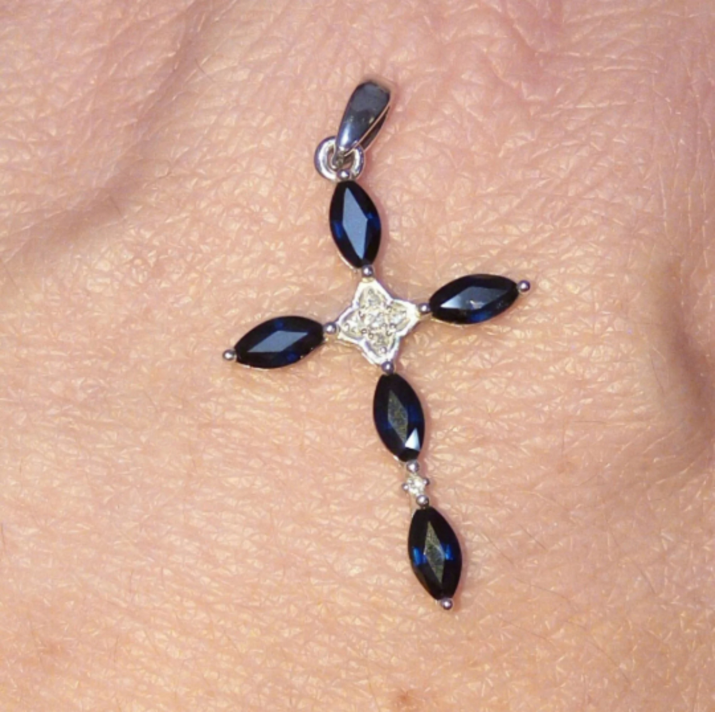 Blue Sapphire Diamond Cross Pendant Cushionblue