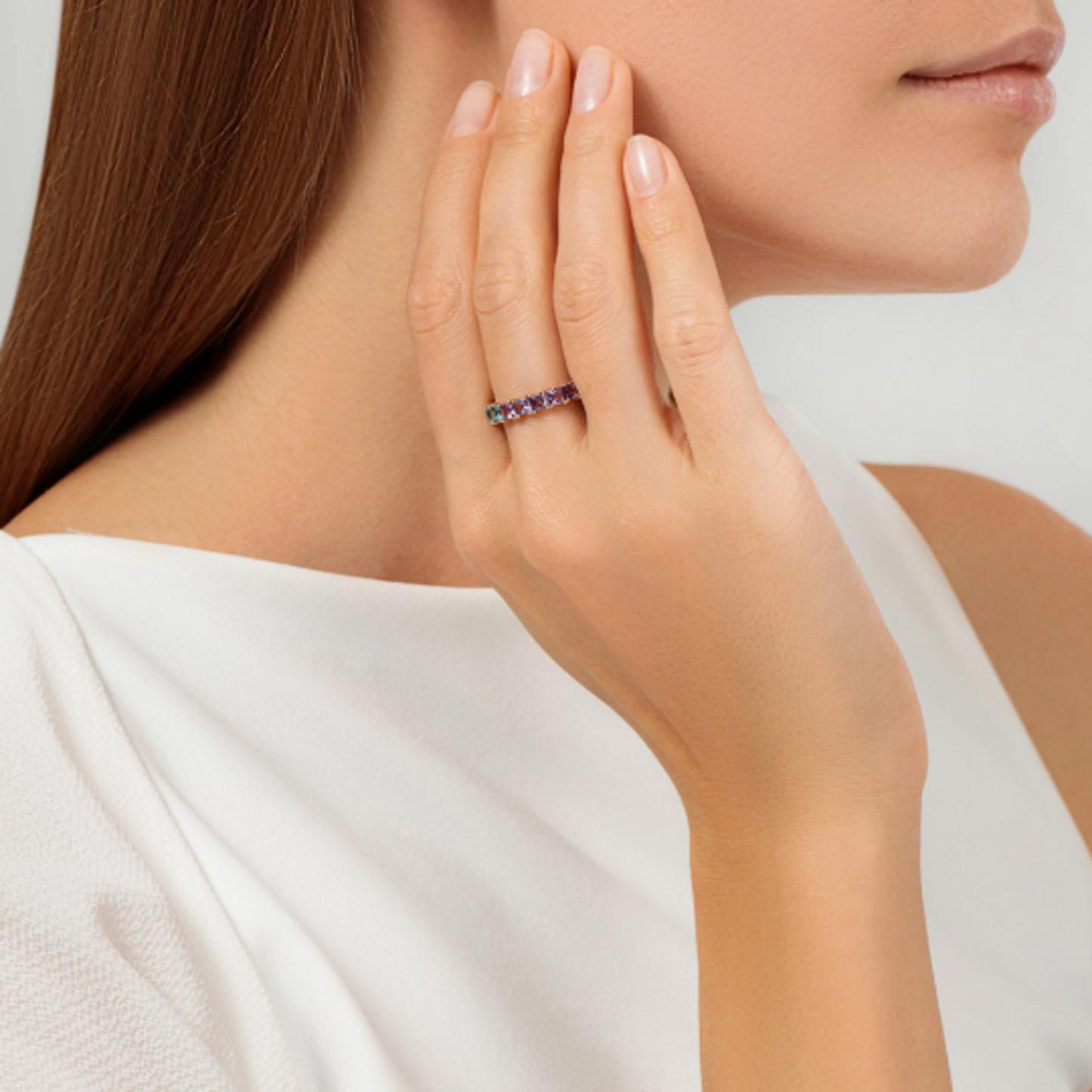 Eternity Rainbow Sapphire Ring Cushionblue
